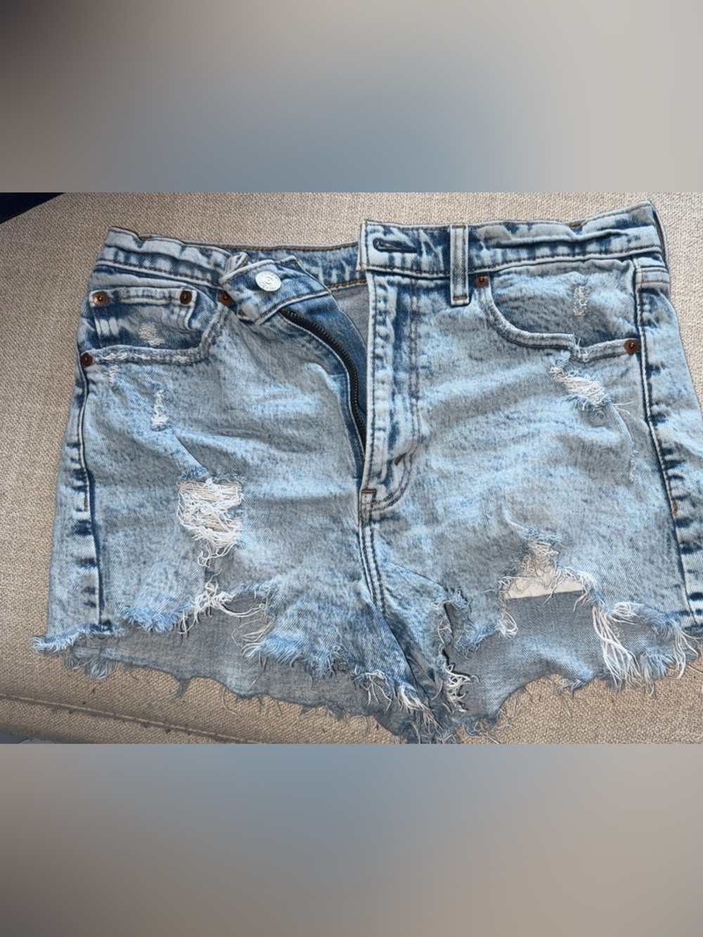 Abercrombie & Fitch Light Blue Distressed Denim Shorts